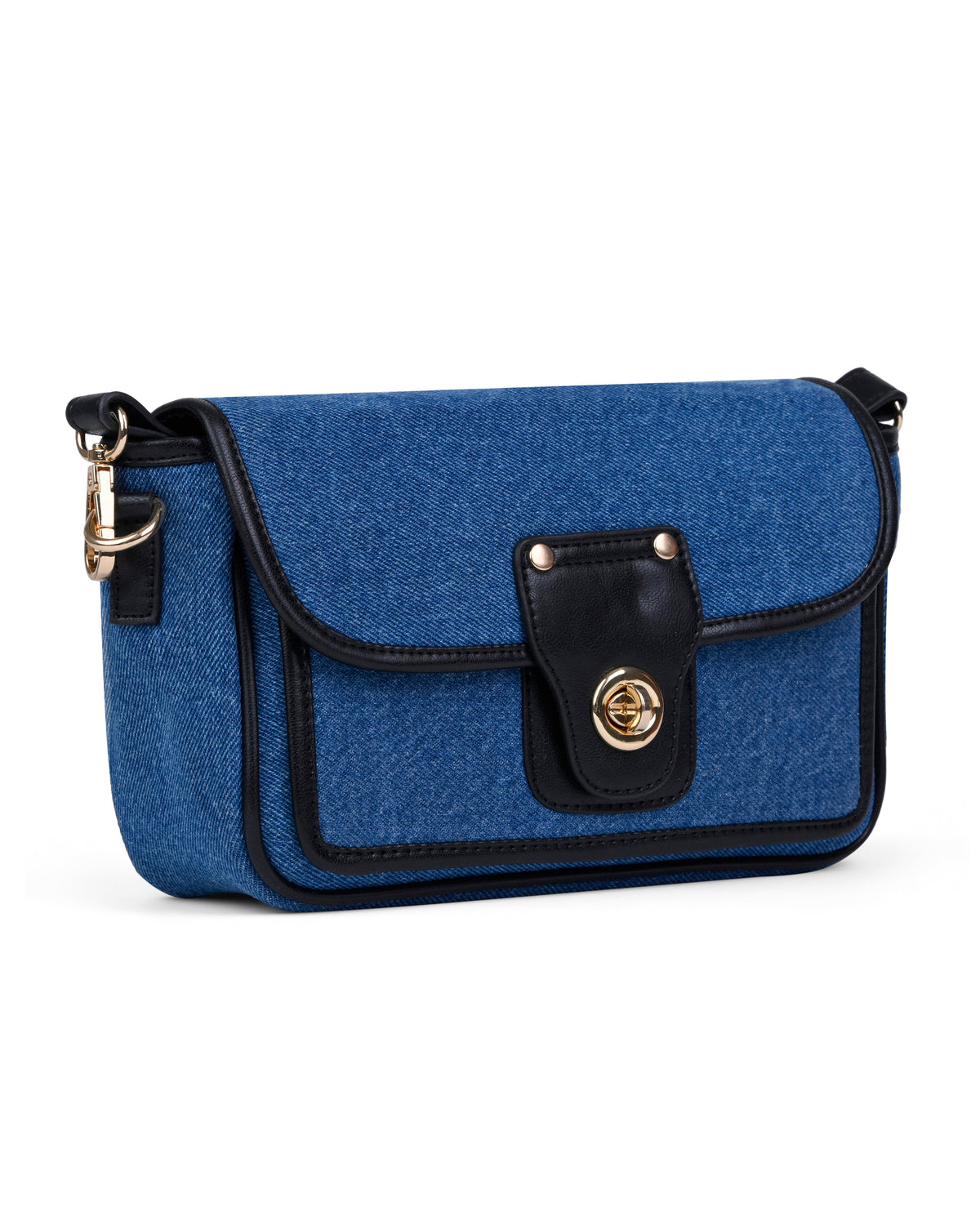 Turn Lock Denim Crossbody Sling Bag in Blue