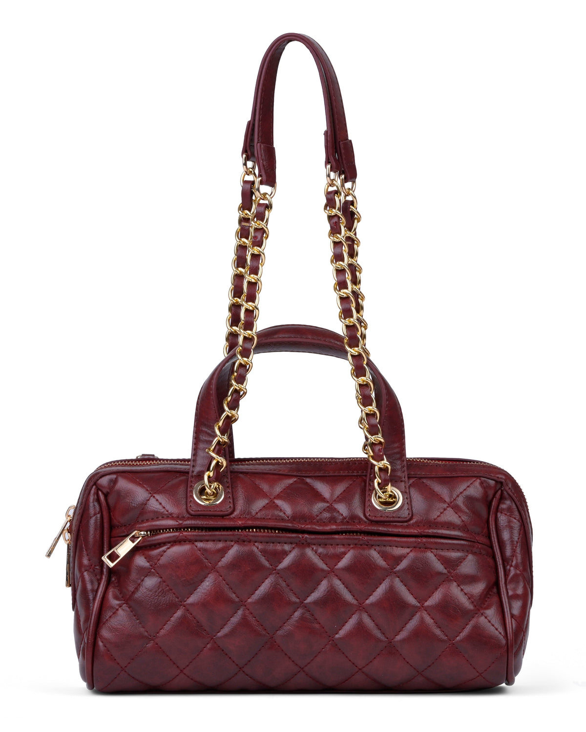 Quilted Chain Strap Shoulder Bag in Cherry Red