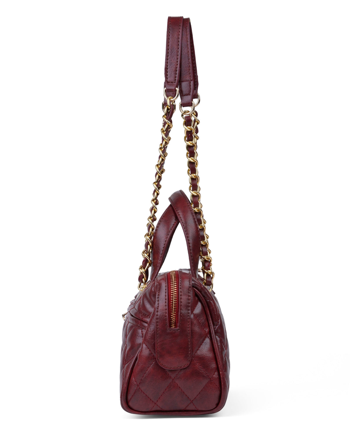 Quilted Chain Strap Shoulder Bag in Cherry Red