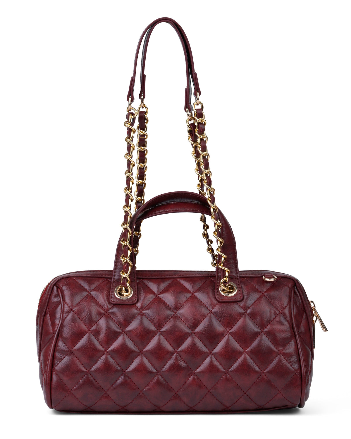 Quilted Chain Strap Shoulder Bag in Cherry Red