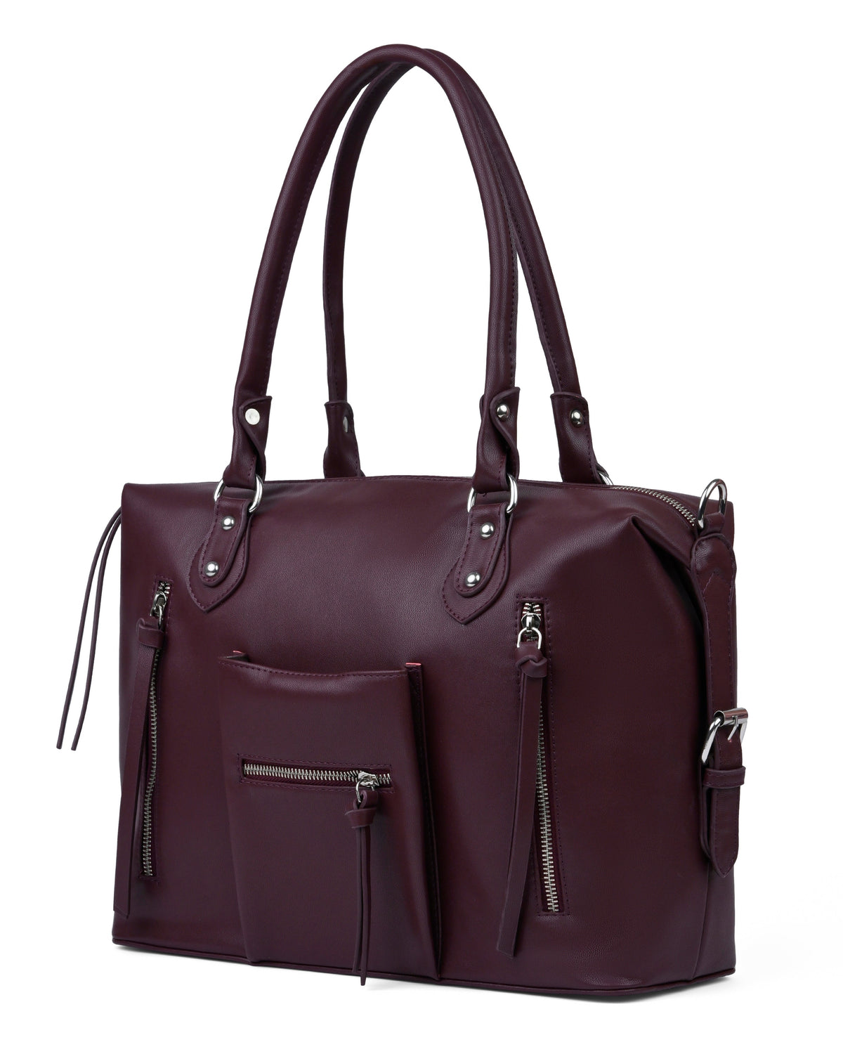 Multi Zip Tote Handbag in Maroon