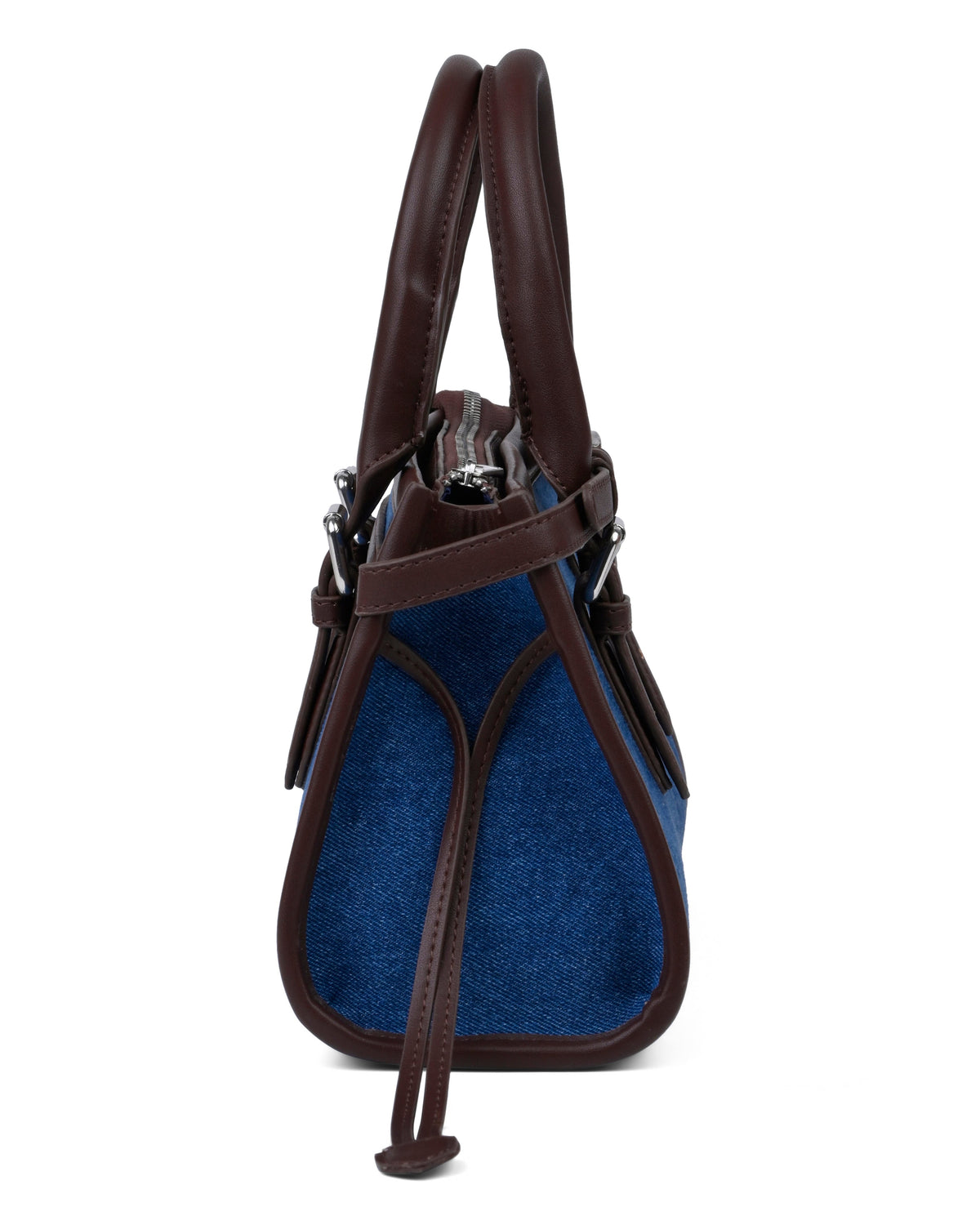 Denim Buckle Detail Top Handle Shoulder Bag in Blue