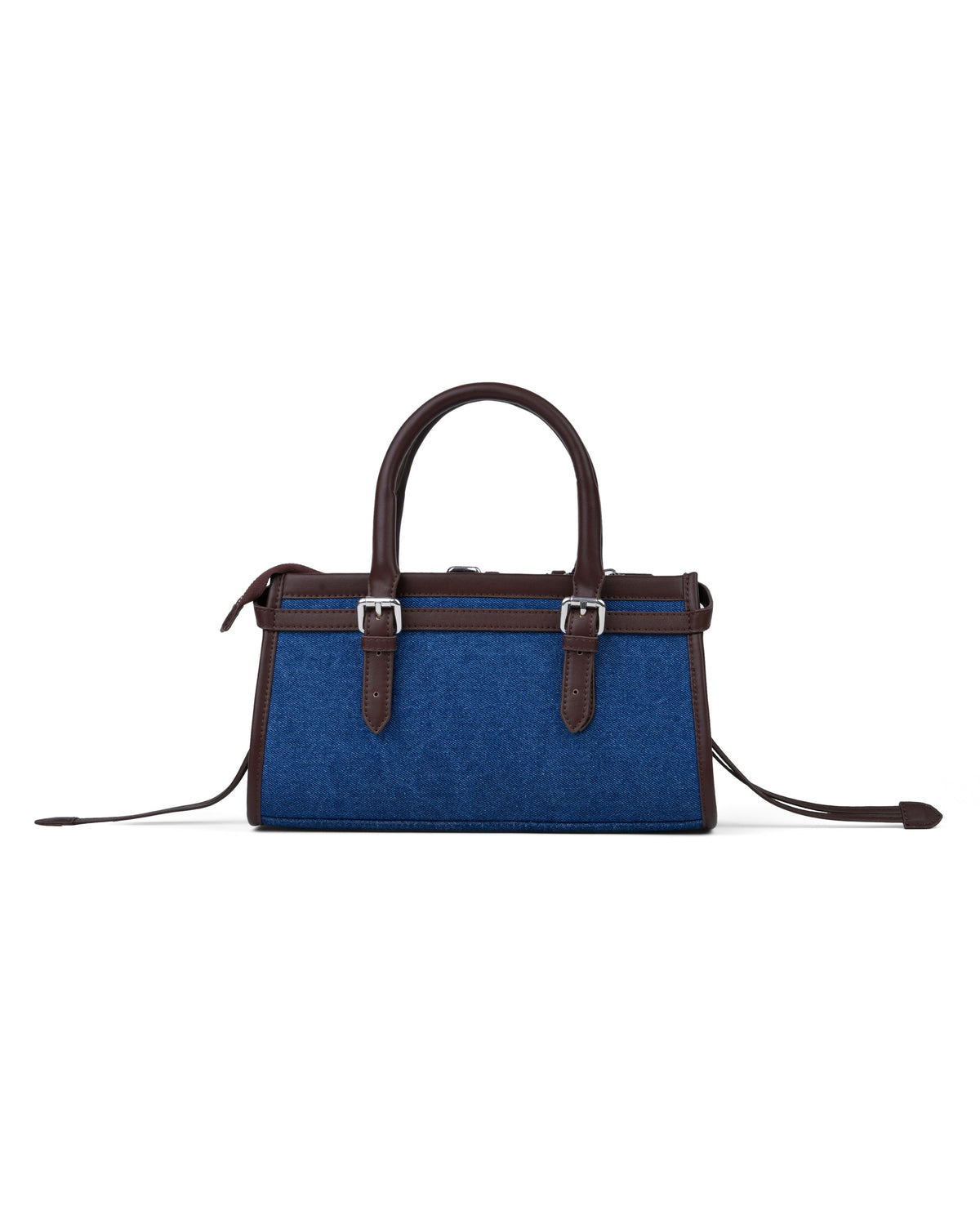 Denim Buckle Detail Top Handle Shoulder Bag in Blue