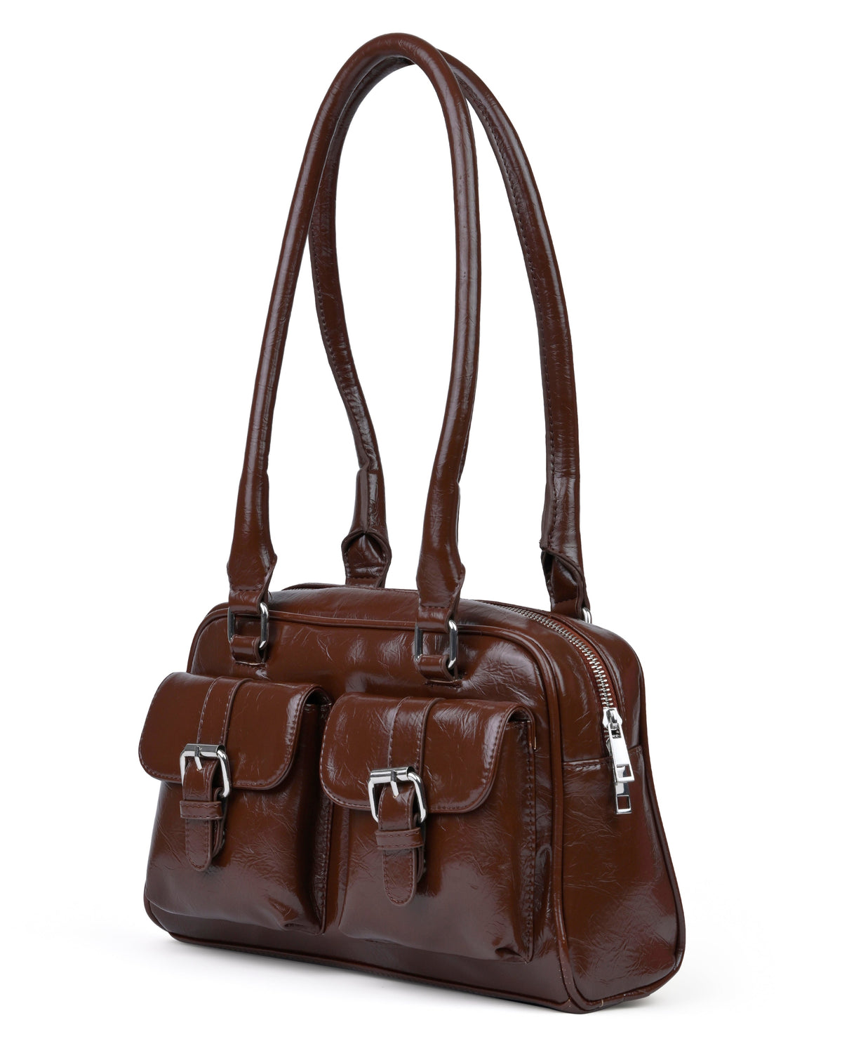 Y2K Patent Shoulder Handbag in Chocolate Brown