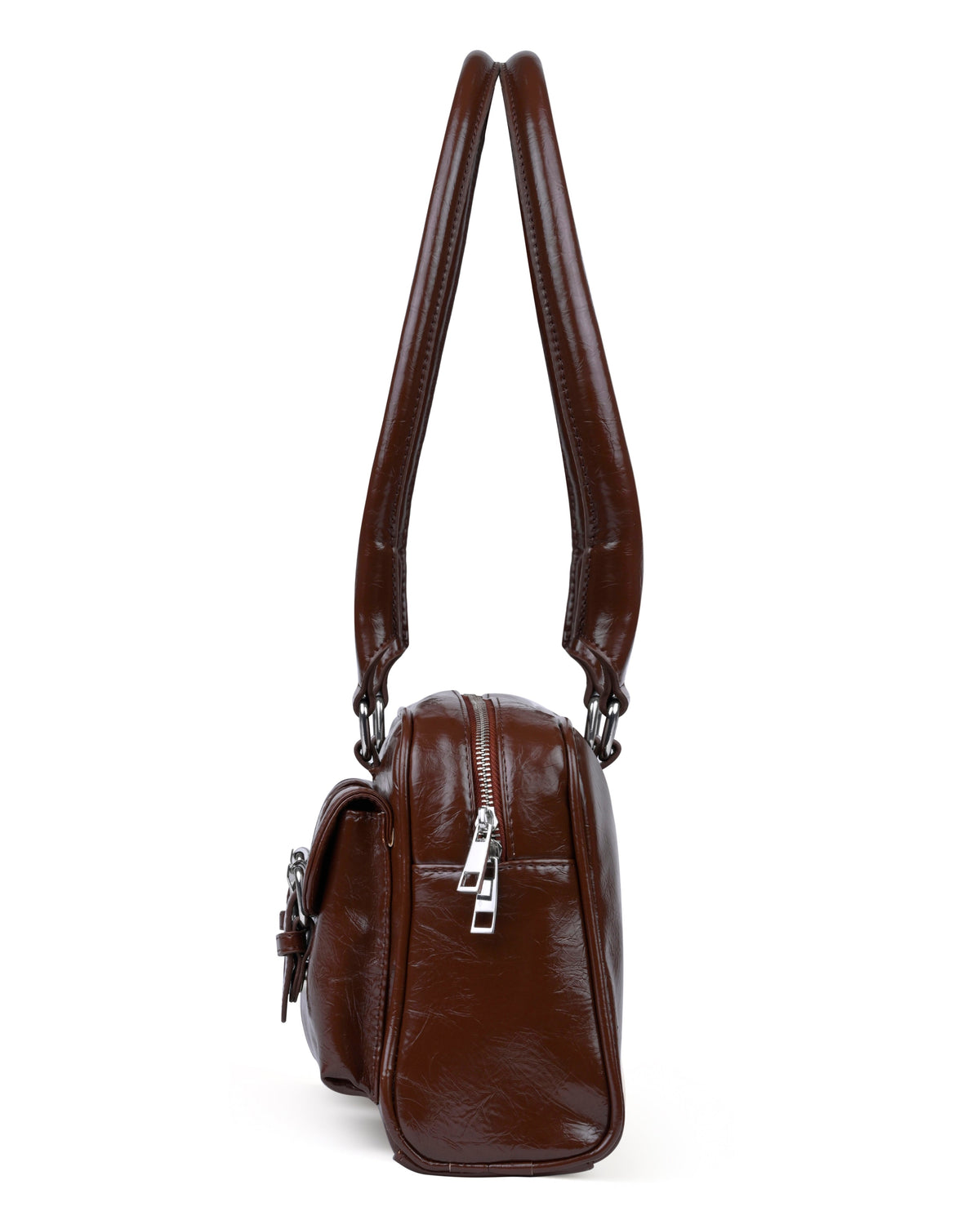 Y2K Patent Shoulder Handbag in Chocolate Brown