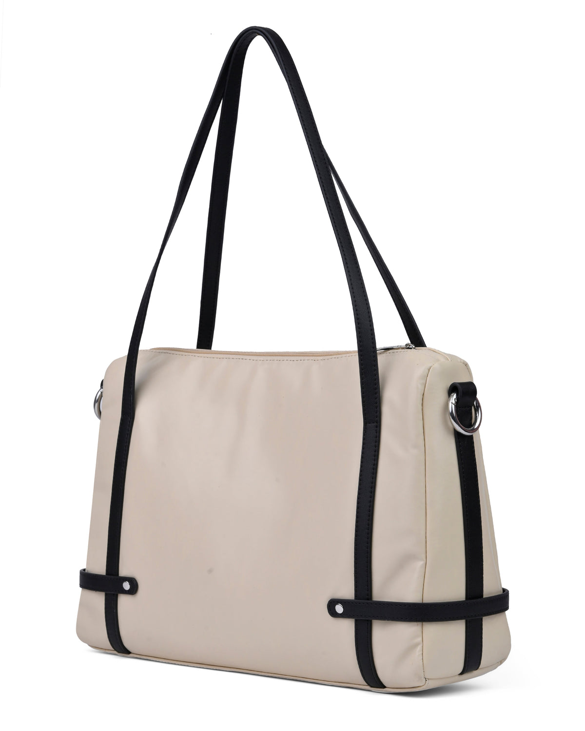 Functional Shoulder Bag With Contrast Strap Detail in Cream