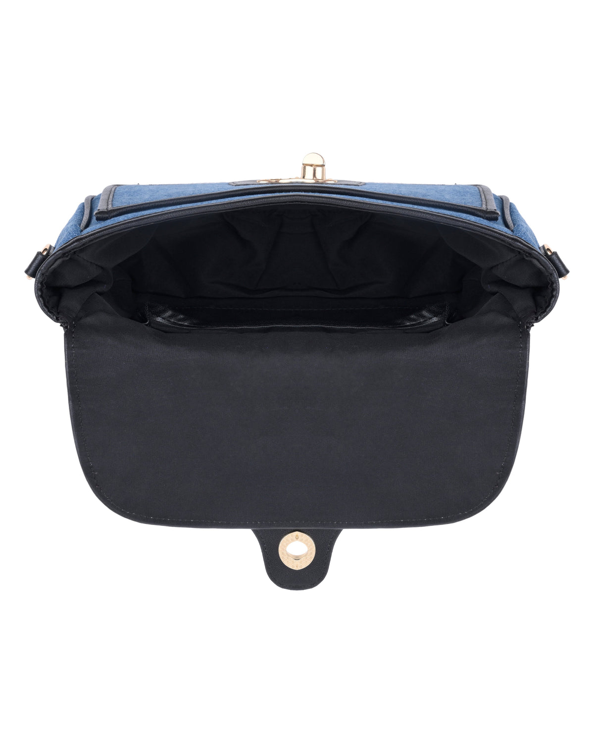 Turn Lock Denim Crossbody Sling Bag in Blue
