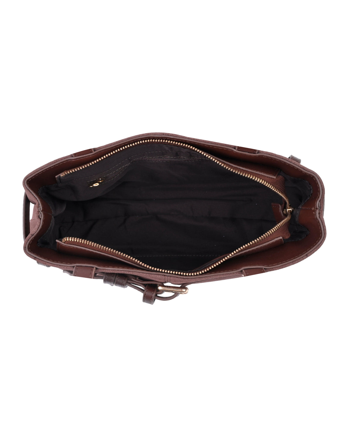 Buckle Detail Structured Shoulder Bag in Coffee Brown