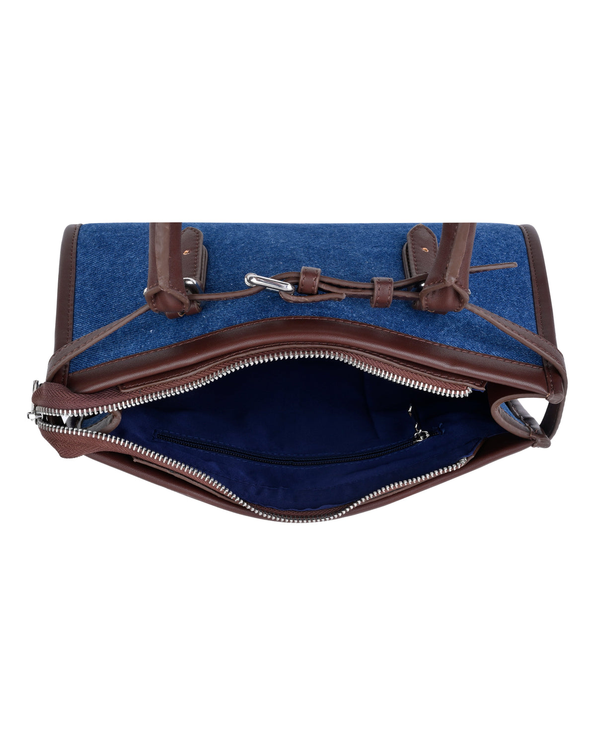 Denim Buckle Detail Top Handle Shoulder Bag in Blue