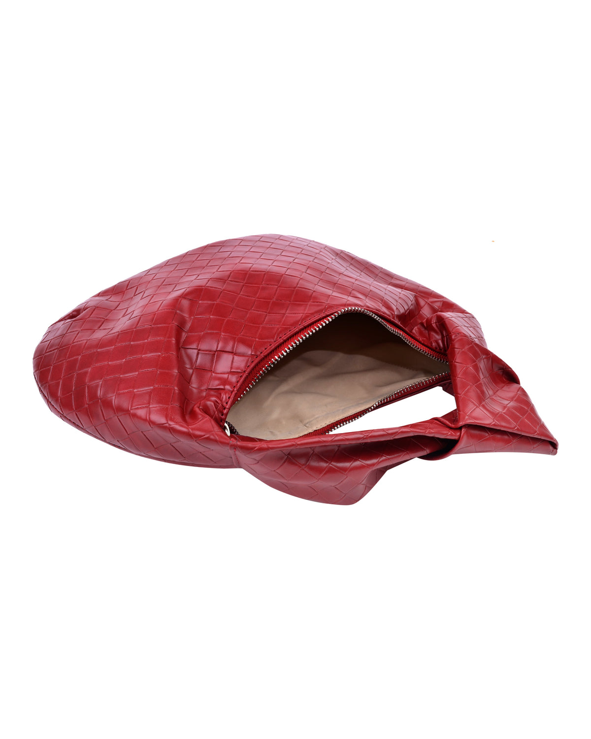 Puffy Knot Handle Shoulder Bag in Maroon