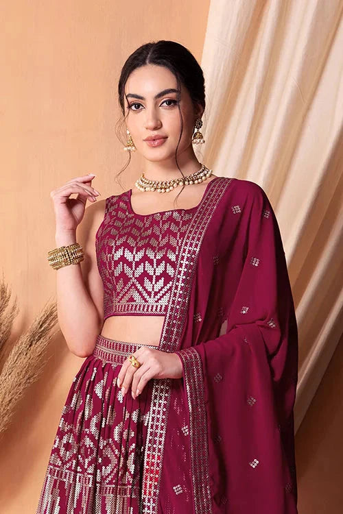 Dark Pink Georgette Lehenga Choli with Sequins Work