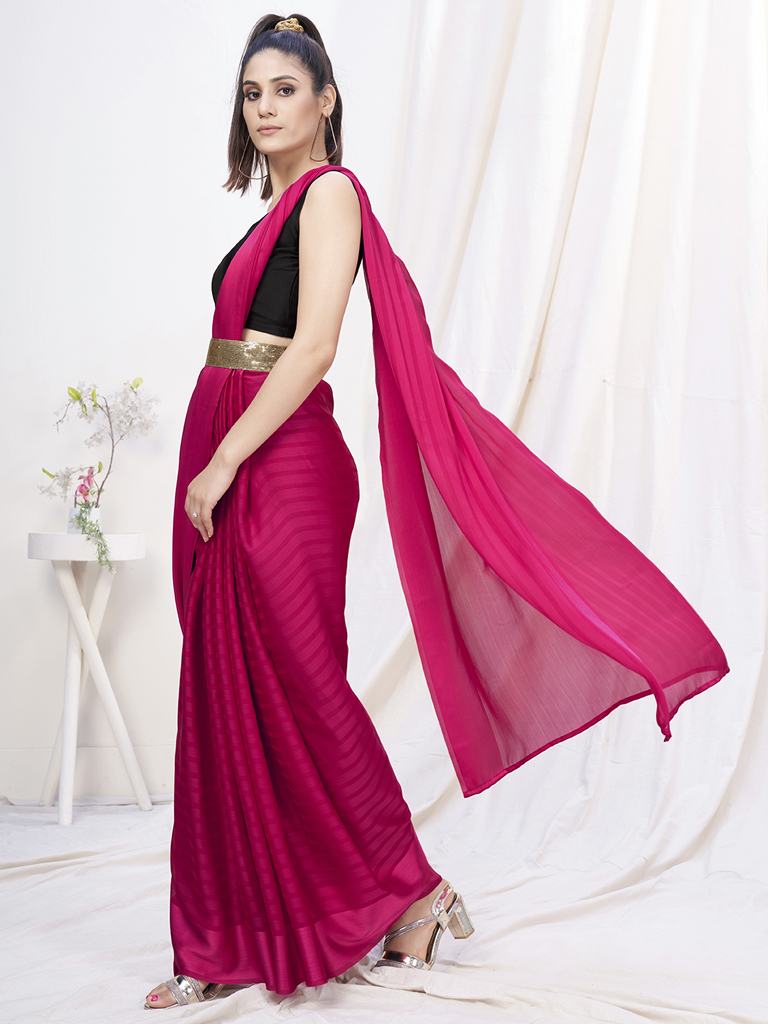 Deep Rani Pink Pre-Stitched Blended Silk Saree