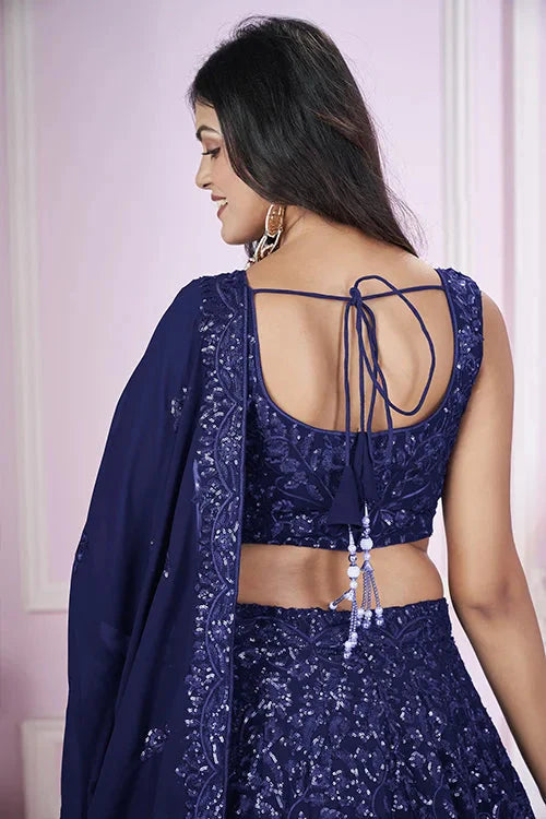 Stylish Blue Lehenga Choli with Georgette Blouse & Dupatta