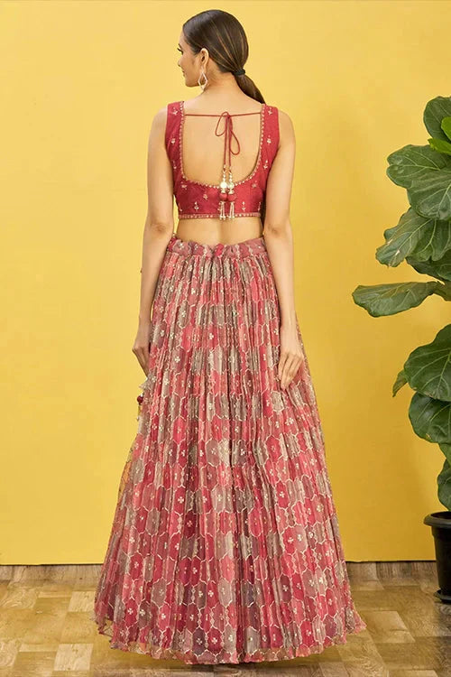 Designer Brown Thread With Sequins Embroidered Lehenga Choli