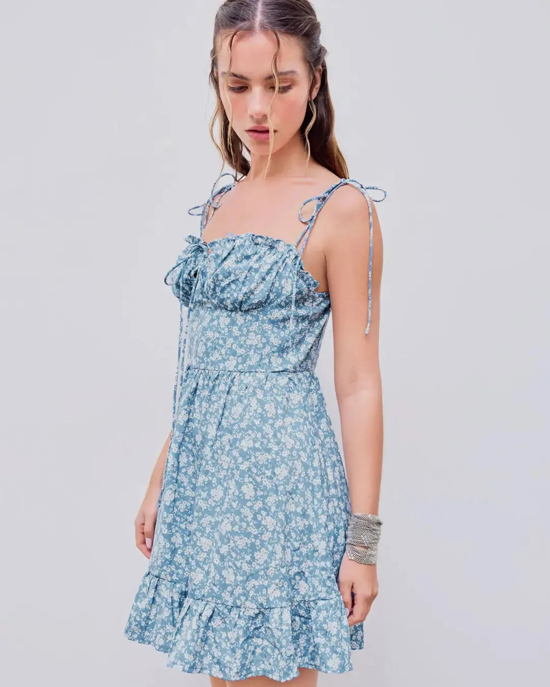 Ditsy Floral Tie Shoulder Mini Dress