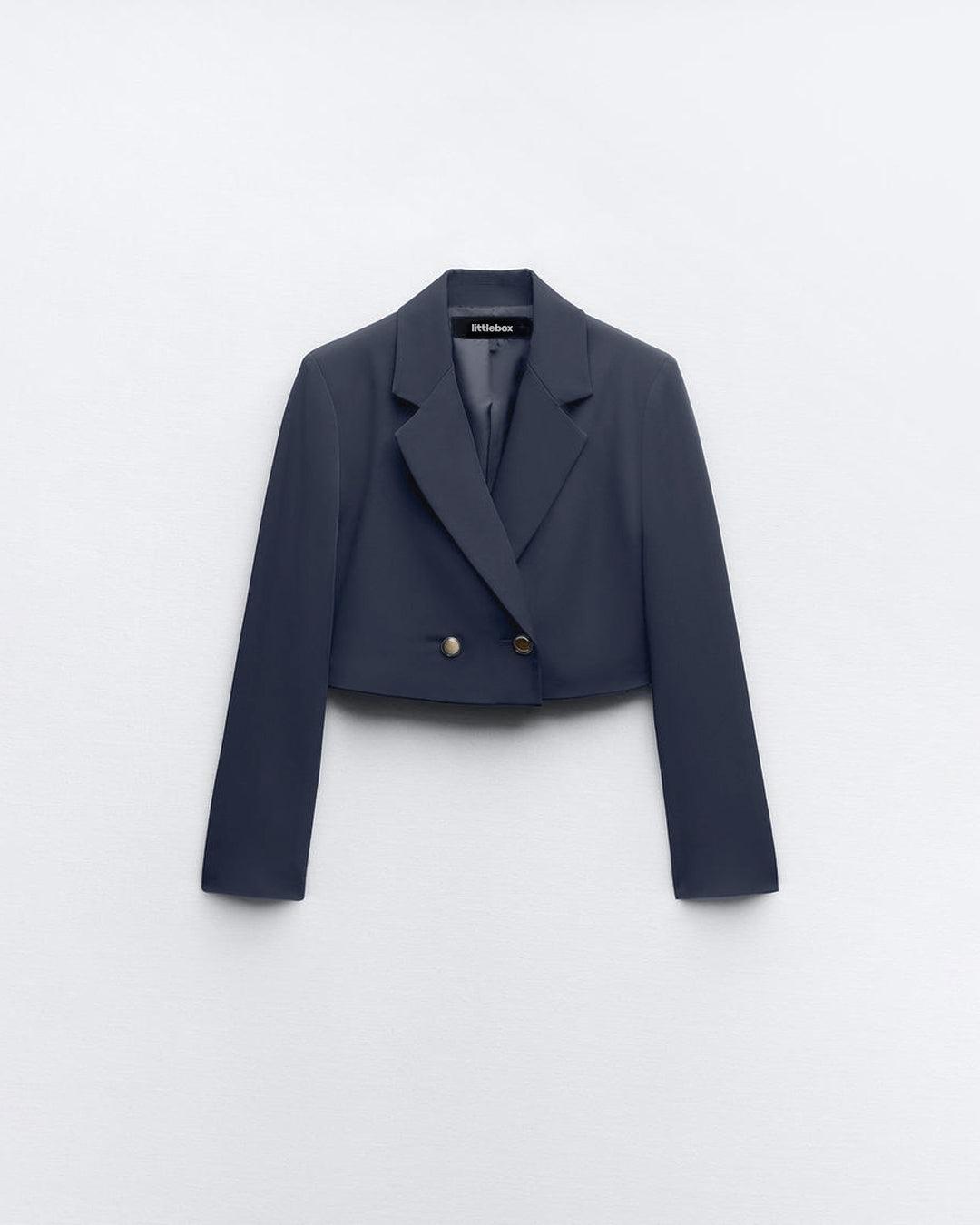 Double-Breasted Front Buttoned Blazer In Navy Blue