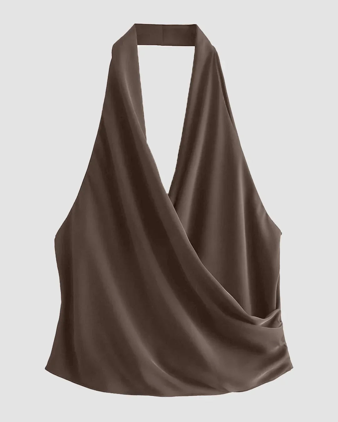 Draped Cowl Halter Neck Top in Coca