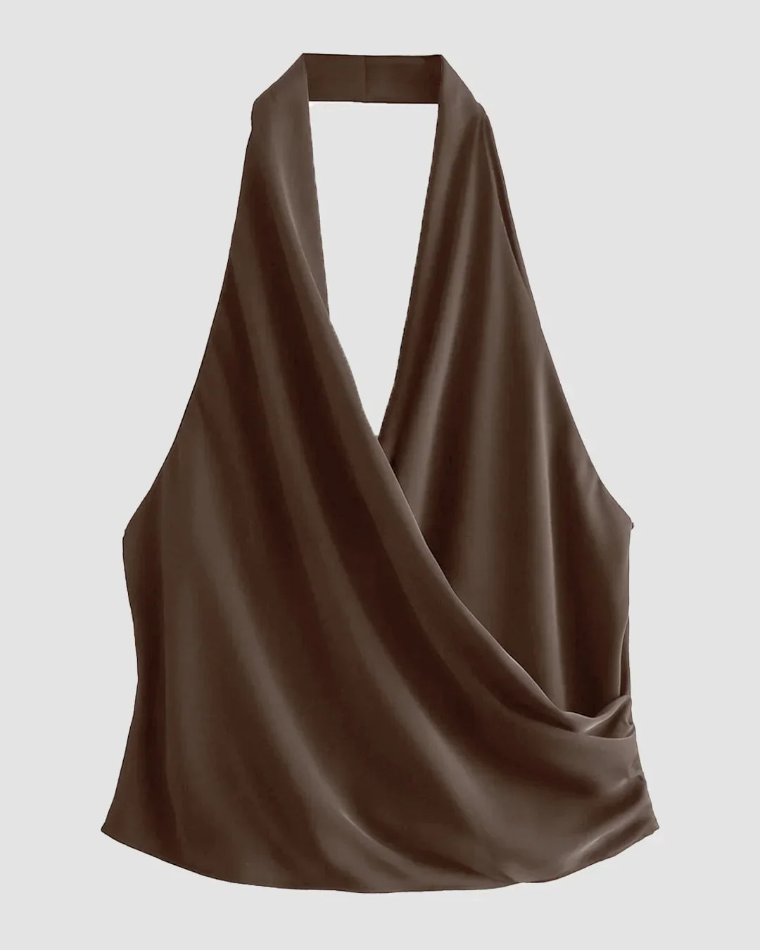 Draped Cowl Halter Neck Top in Xpresso