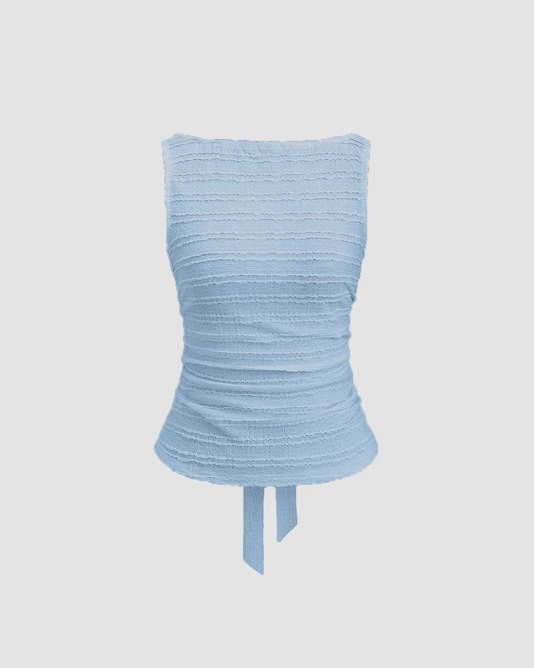 Dusty Blue Ruched Sleeveless Tie-Back Top