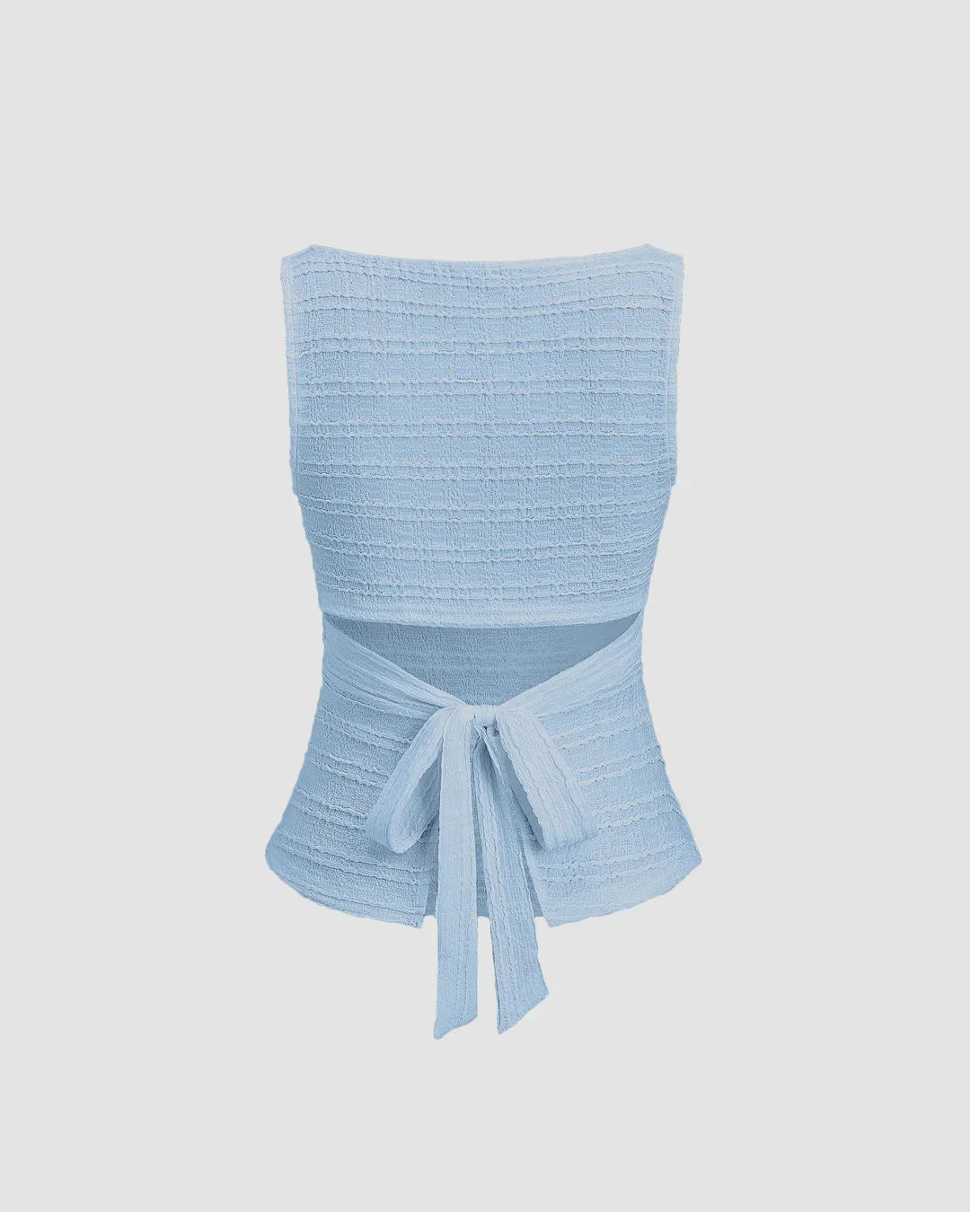 Dusty Blue Ruched Sleeveless Tie-Back Top