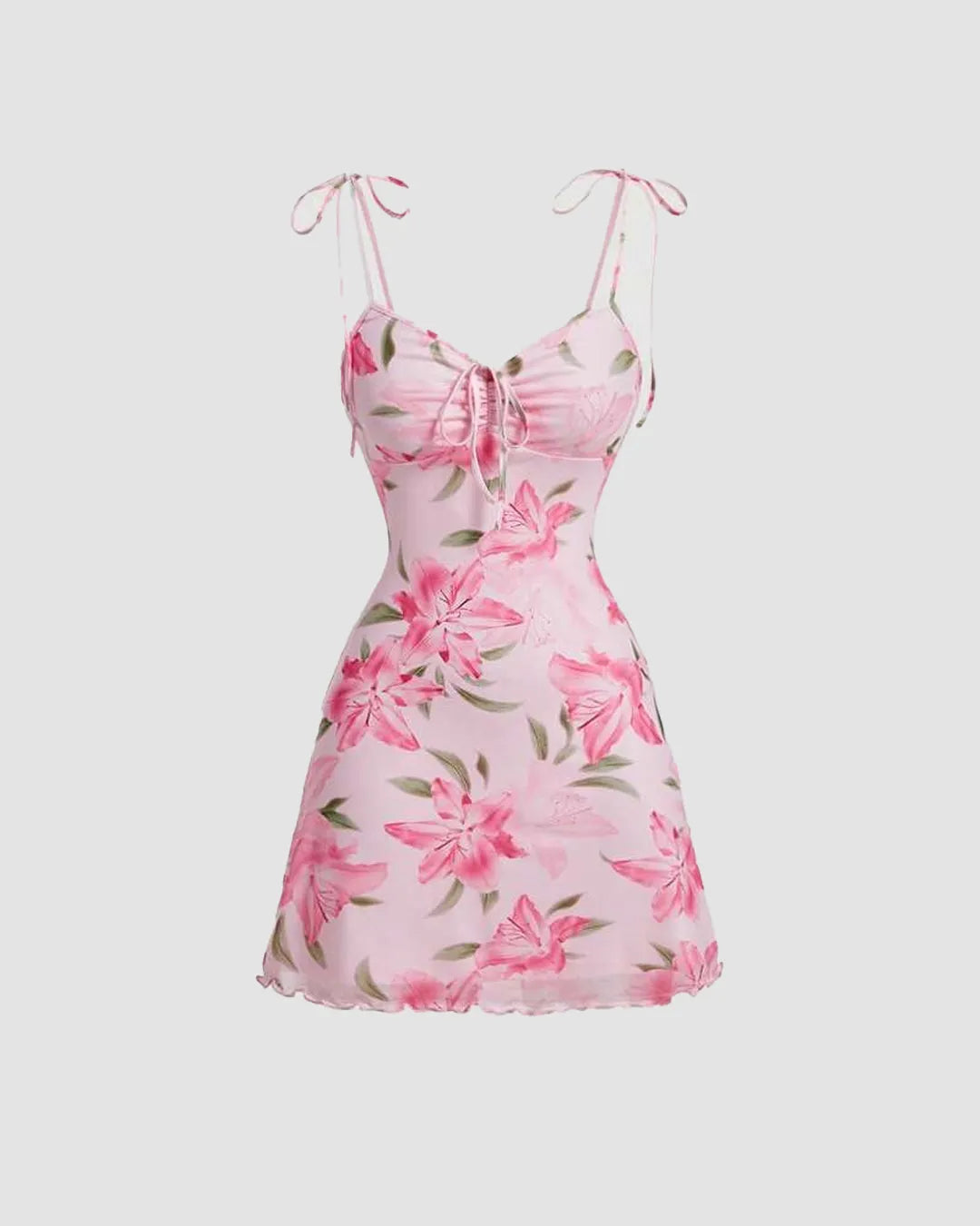 Dusty Pink Floral Ruched Mini Dress