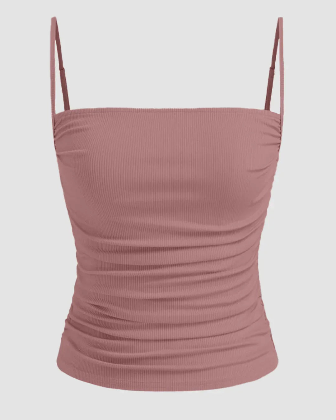 Dusty Pink Ruched Spaghetti Strap Sleeveless Top