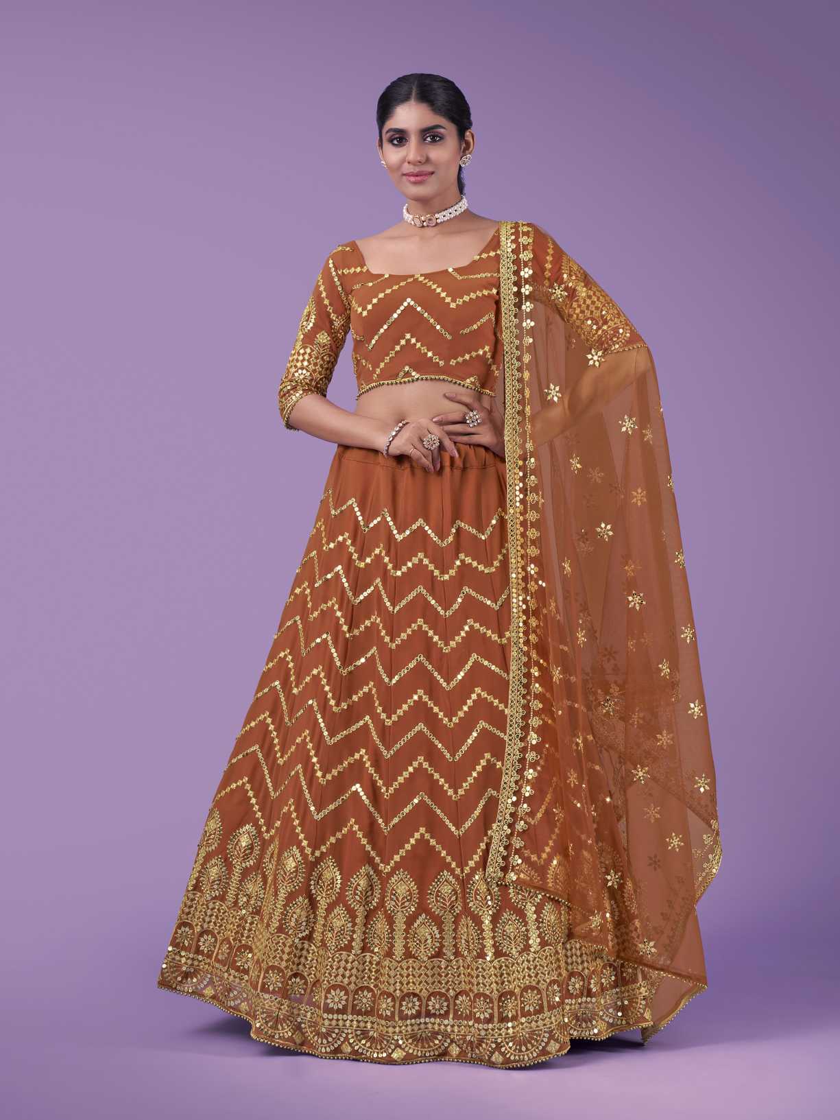 Orange Wedding and Festival Semi Stitched Lehenga Choli