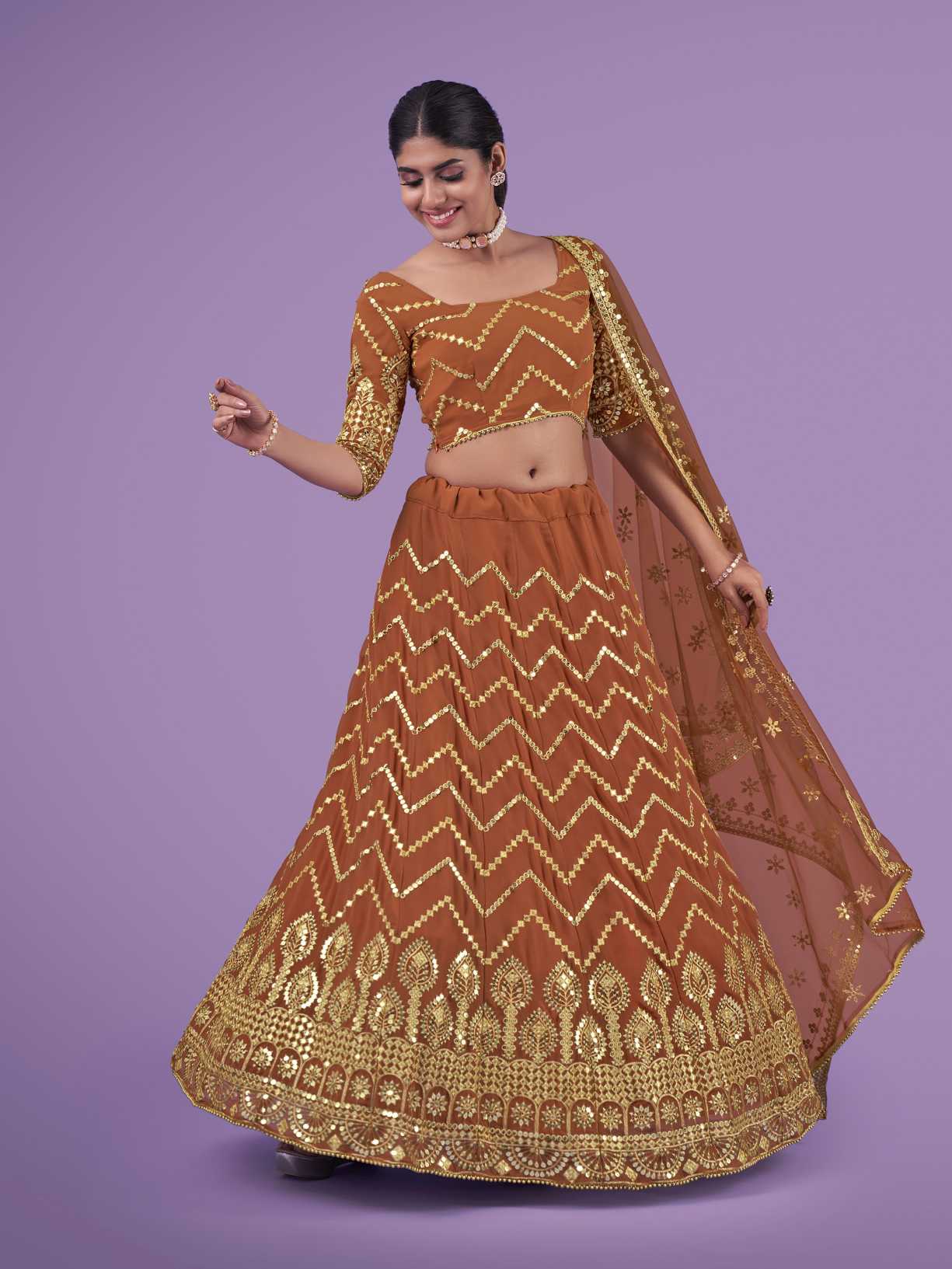 Orange Wedding and Festival Semi Stitched Lehenga Choli