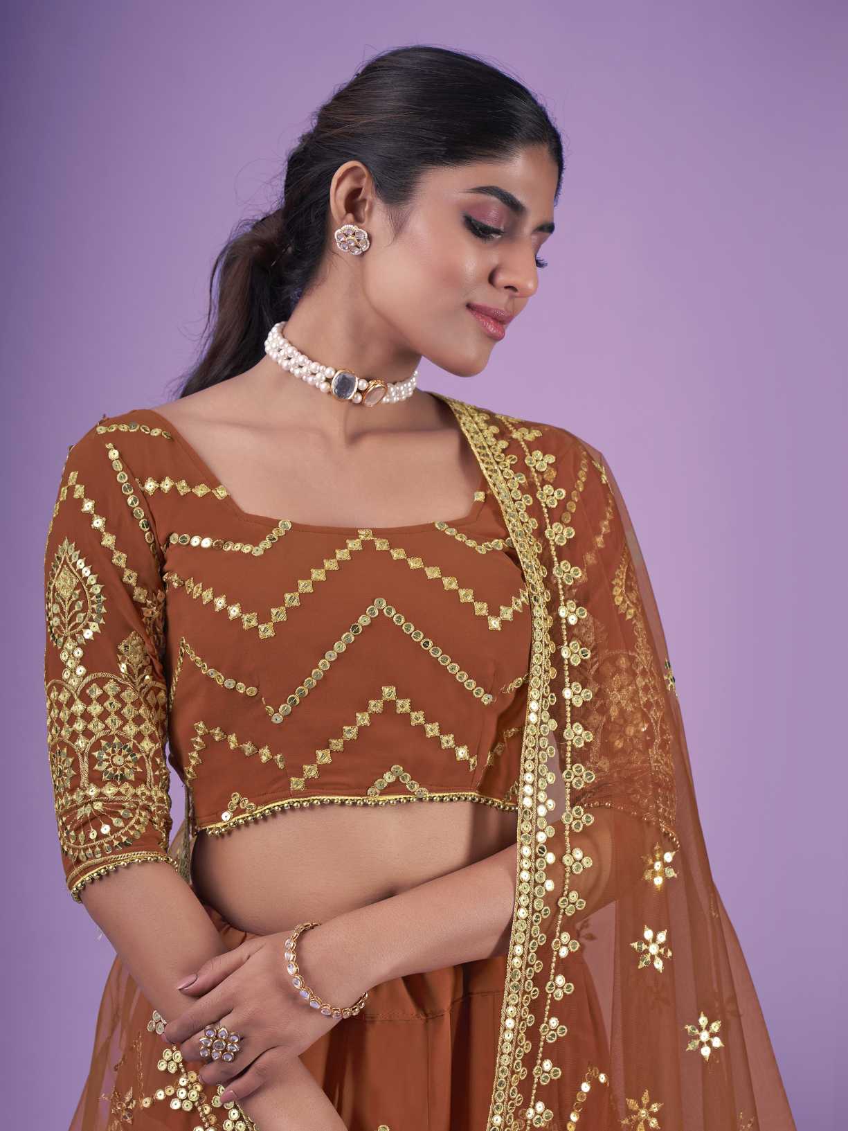 Orange Wedding and Festival Semi Stitched Lehenga Choli