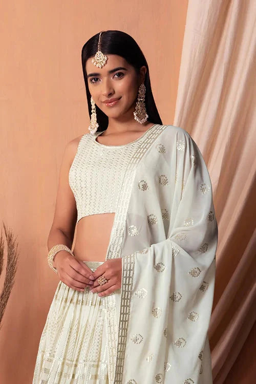 White Bollywood Georgette Lehenga Choli with Sequins