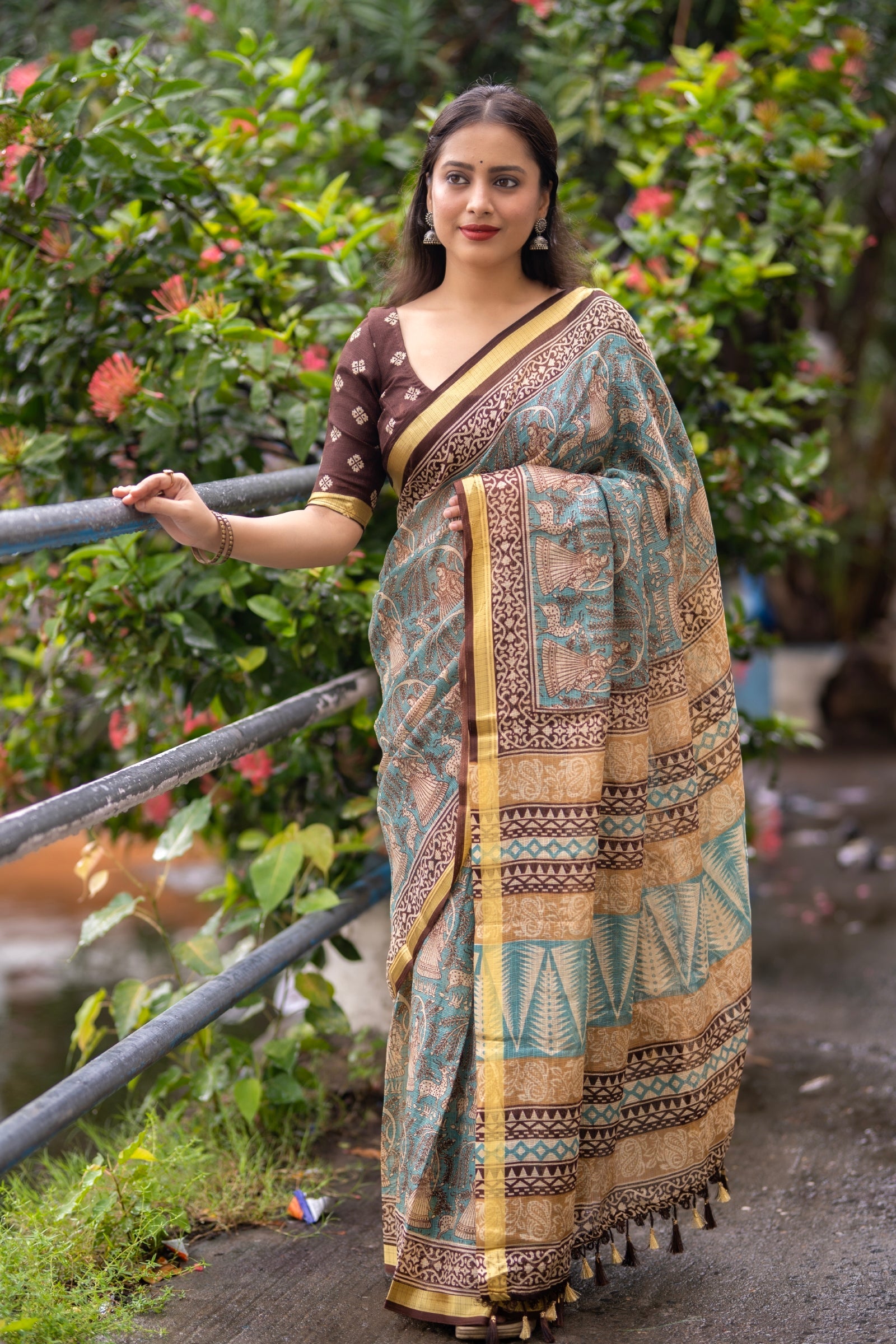 Elegant Women's Soft Kota Silk Printed Saree with Weaving Pattu Border