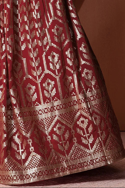 Maroon Georgette Lehenga Choli with Sequins Work