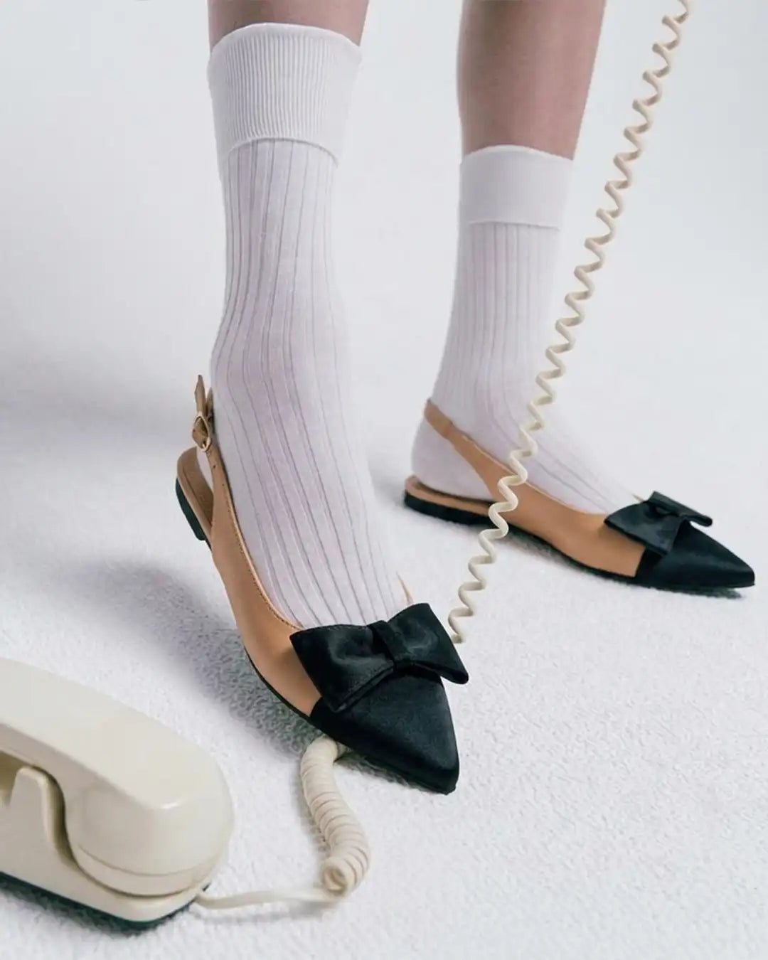 Slingback Flats Bow Detail Sharp Toe Slip On