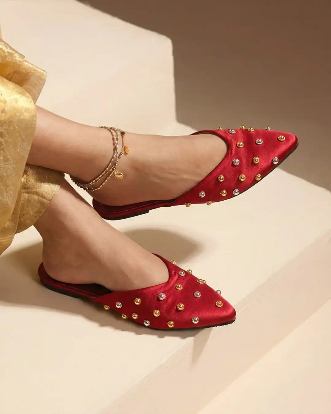 Pointed Embellished Mule Flats