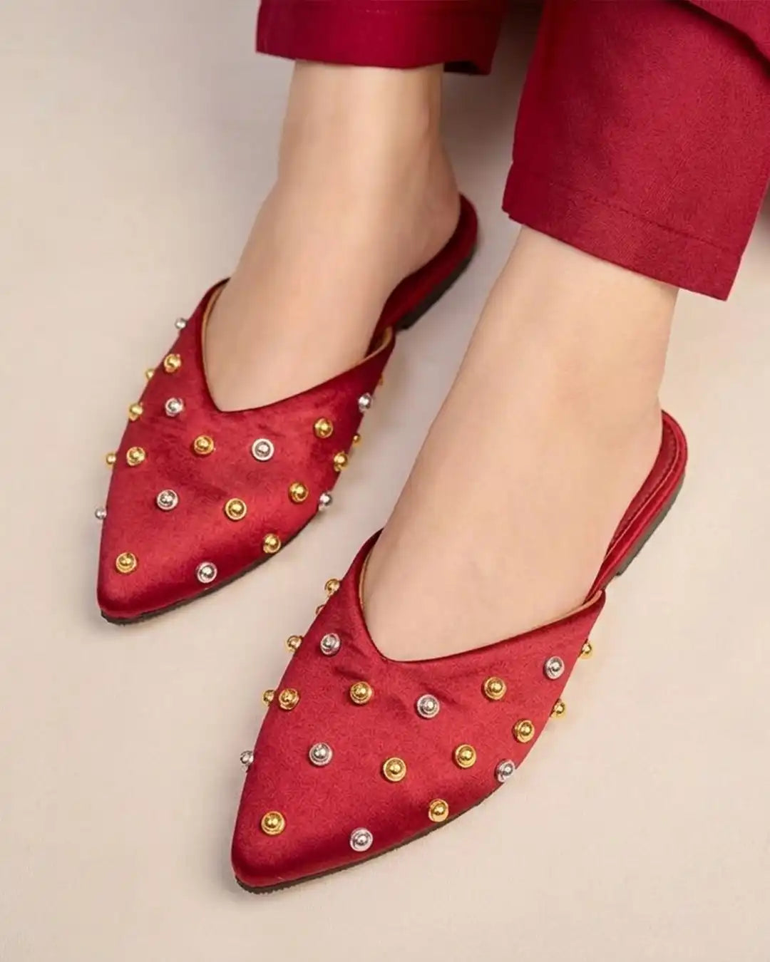 Pointed Embellished Mule Flats