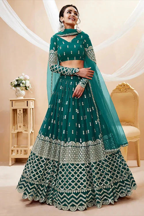 Fantastic Teal Blue Embroidered Women Lehenga Choli Collection