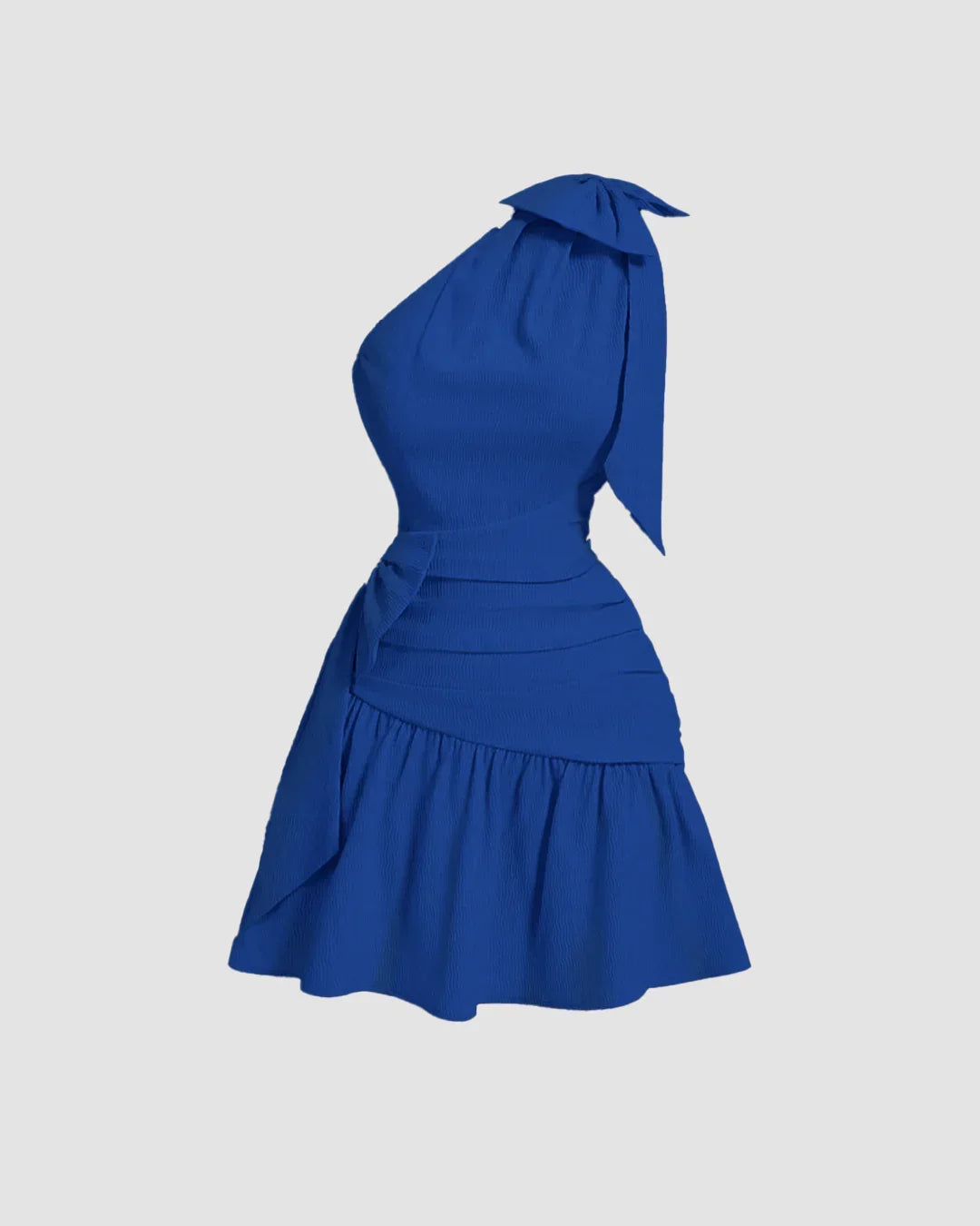 Fit and Flare Asymmetrical Neck Mini Dress in Surf Blue