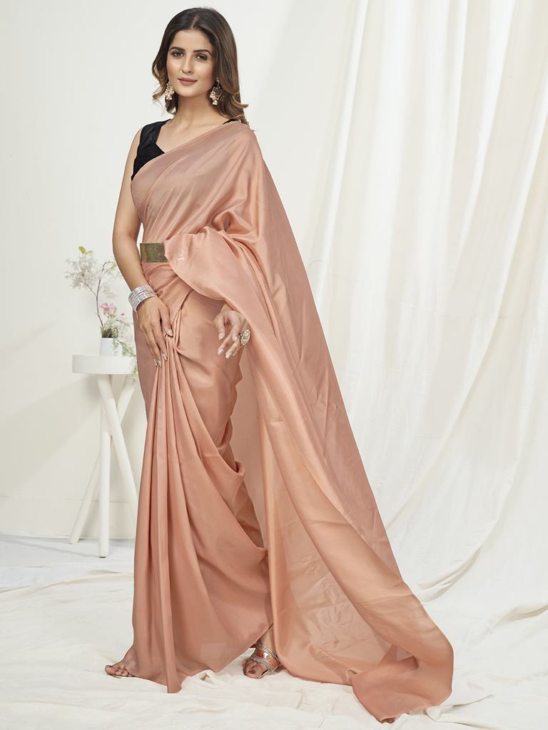 Flamingo Pink Ready to Wear One Minute Saree In Satin Silk