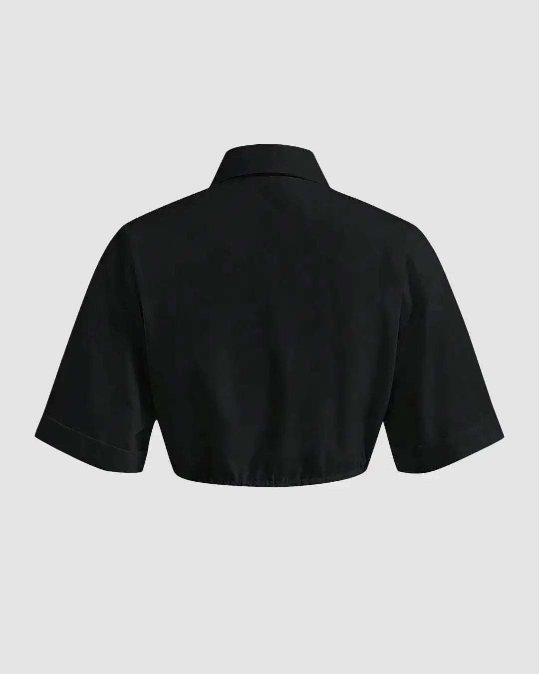 Flap Pocket Drawstring Black Crop Shirt