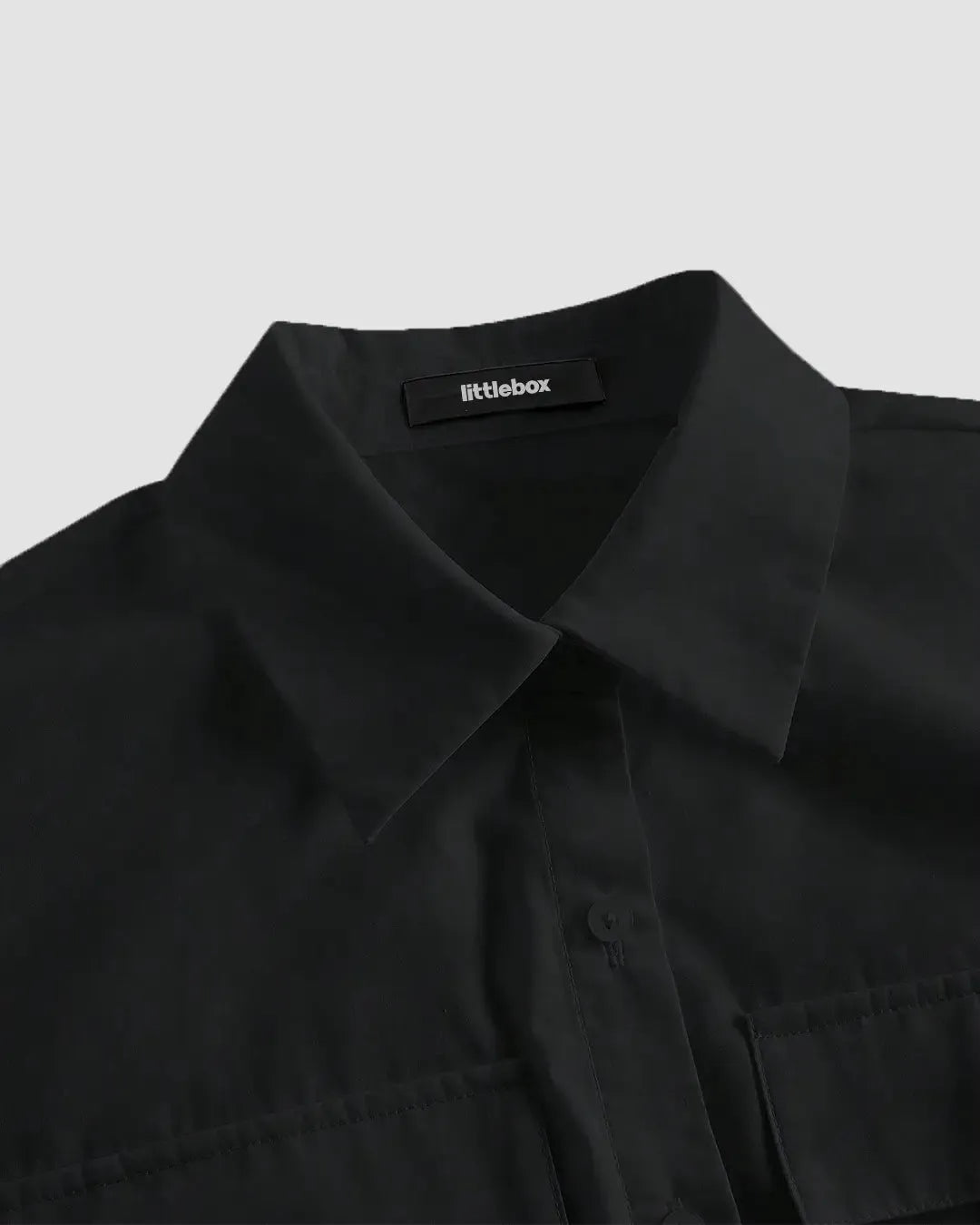Flap Pocket Drawstring Black Crop Shirt