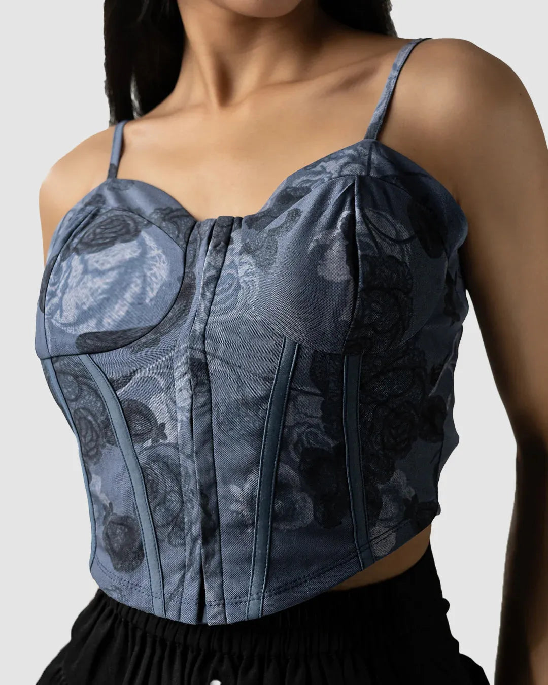 Floral Print Thin Straps Cropped Corset Top
