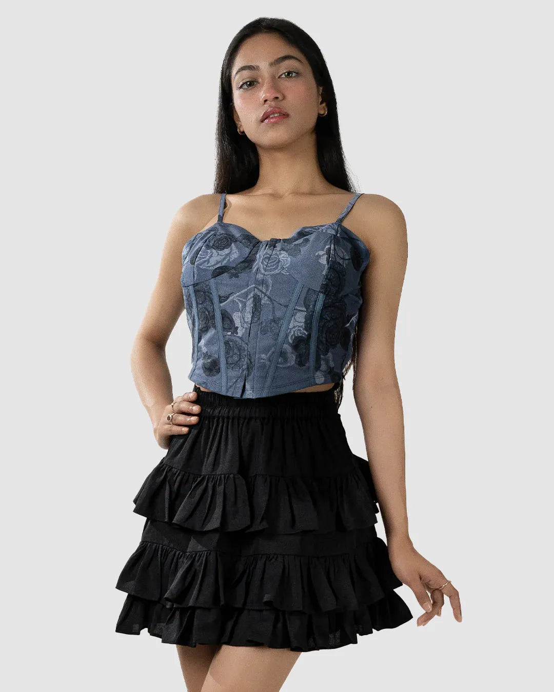 Floral Print Thin Straps Cropped Corset Top