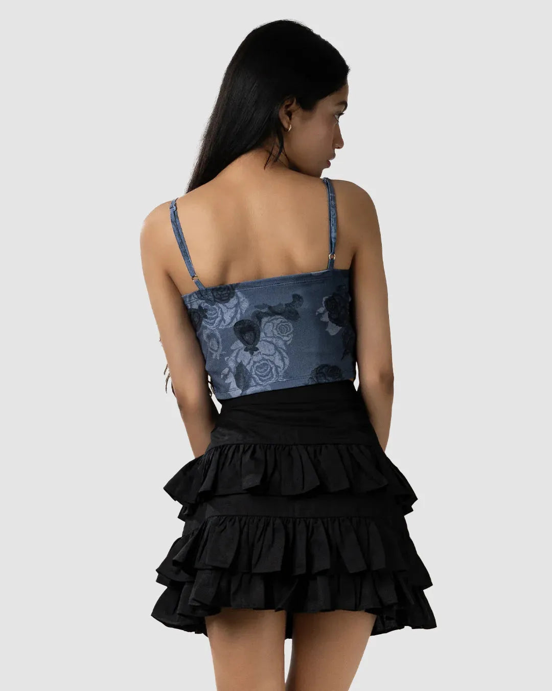 Floral Print Thin Straps Cropped Corset Top