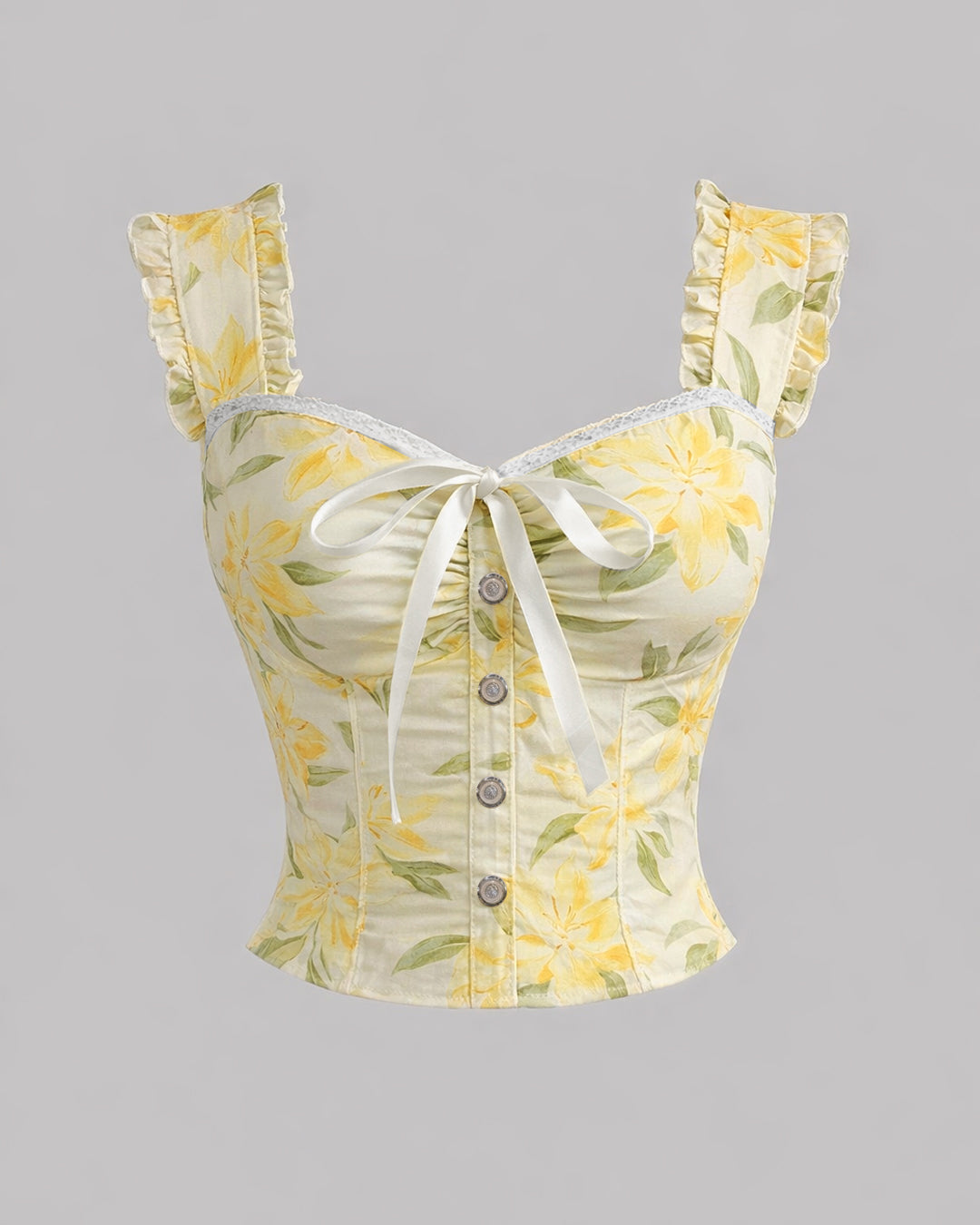 Floral Sleeveless Crop Top With Bow