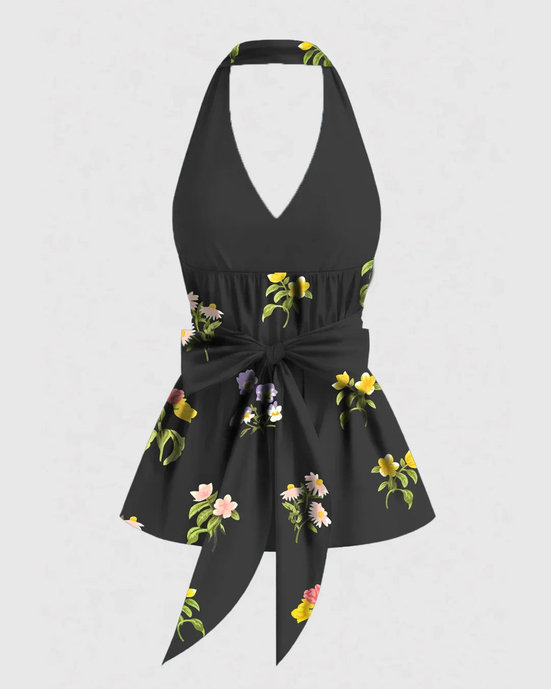 Floral Slim fit Halter Neck Sleeveless Slit Midi dress in Black