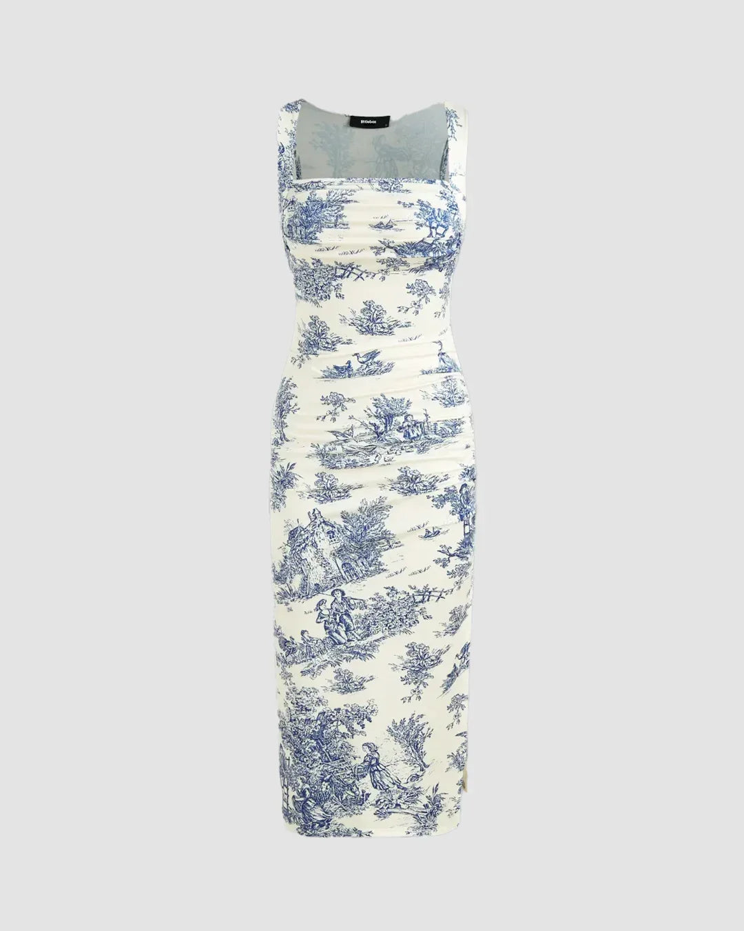 Floral Square Neck Sleeveless Midi Dress