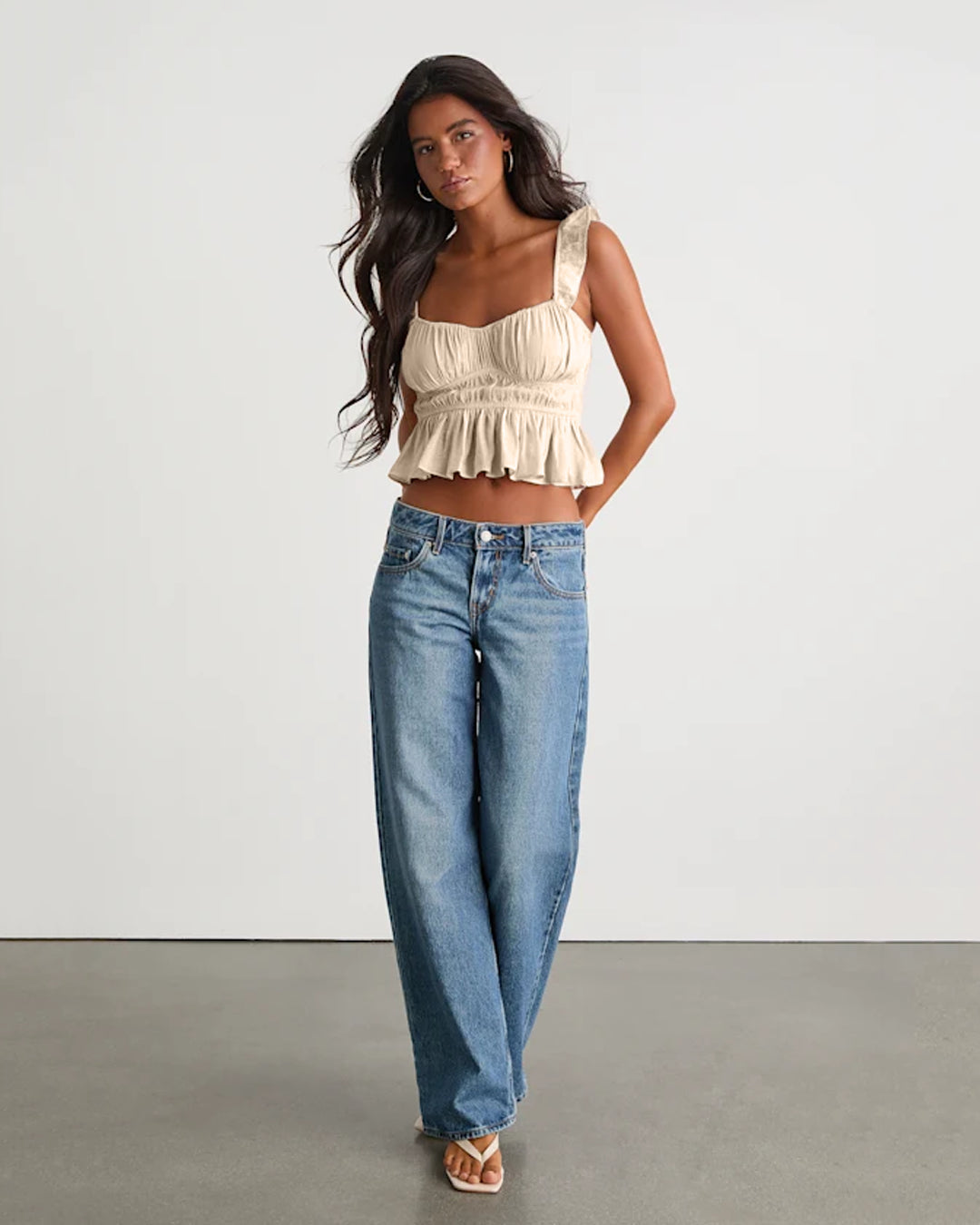 Flutter Sleeve Tank Top in Beige