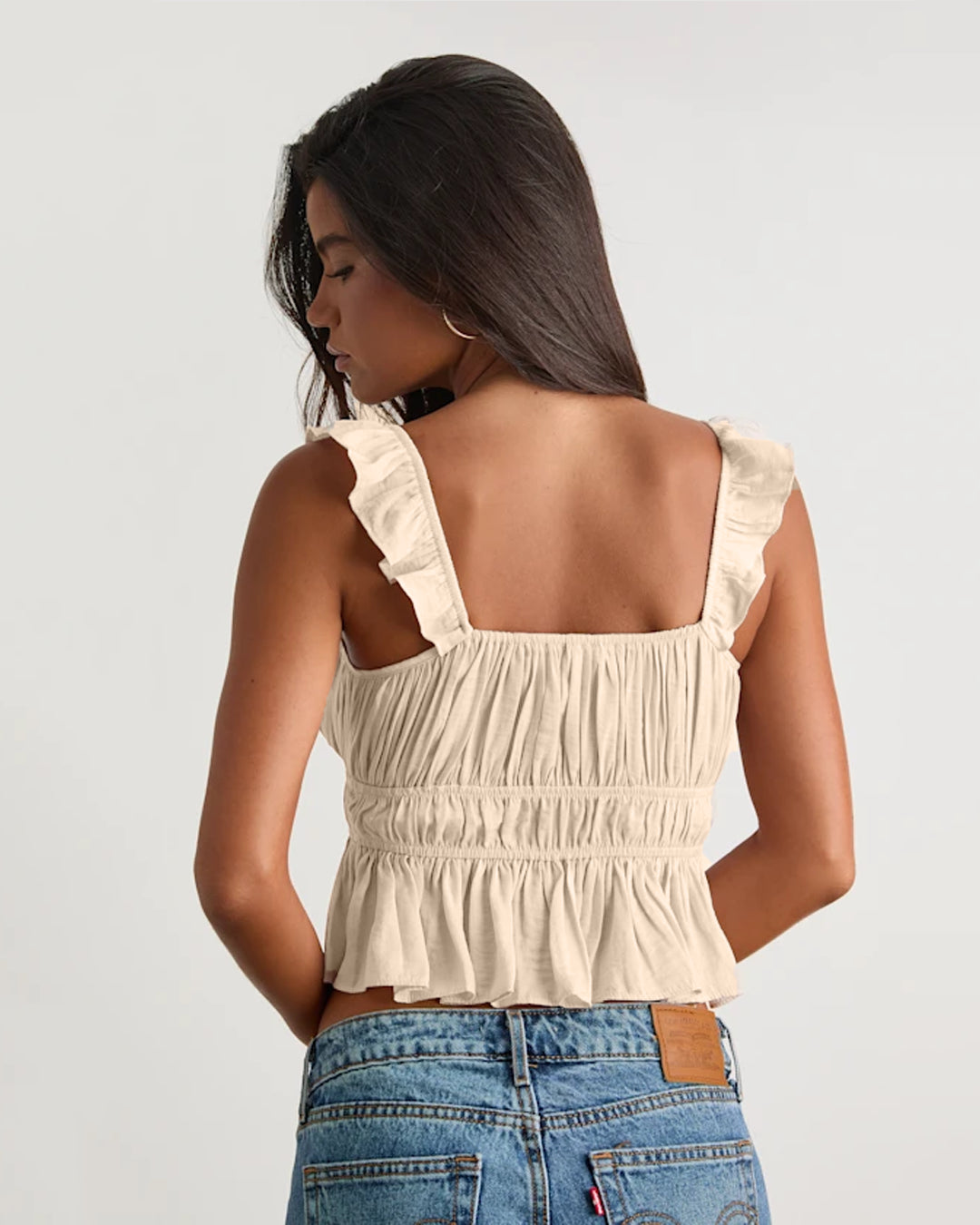 Flutter Sleeve Tank Top in Beige