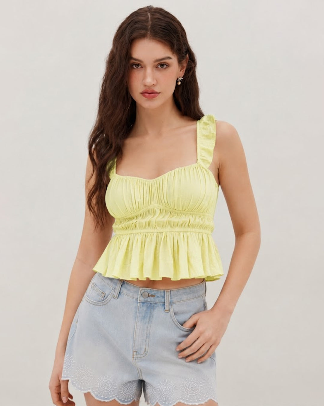 Flutter Sleeve Tank Top in Butter Yellow