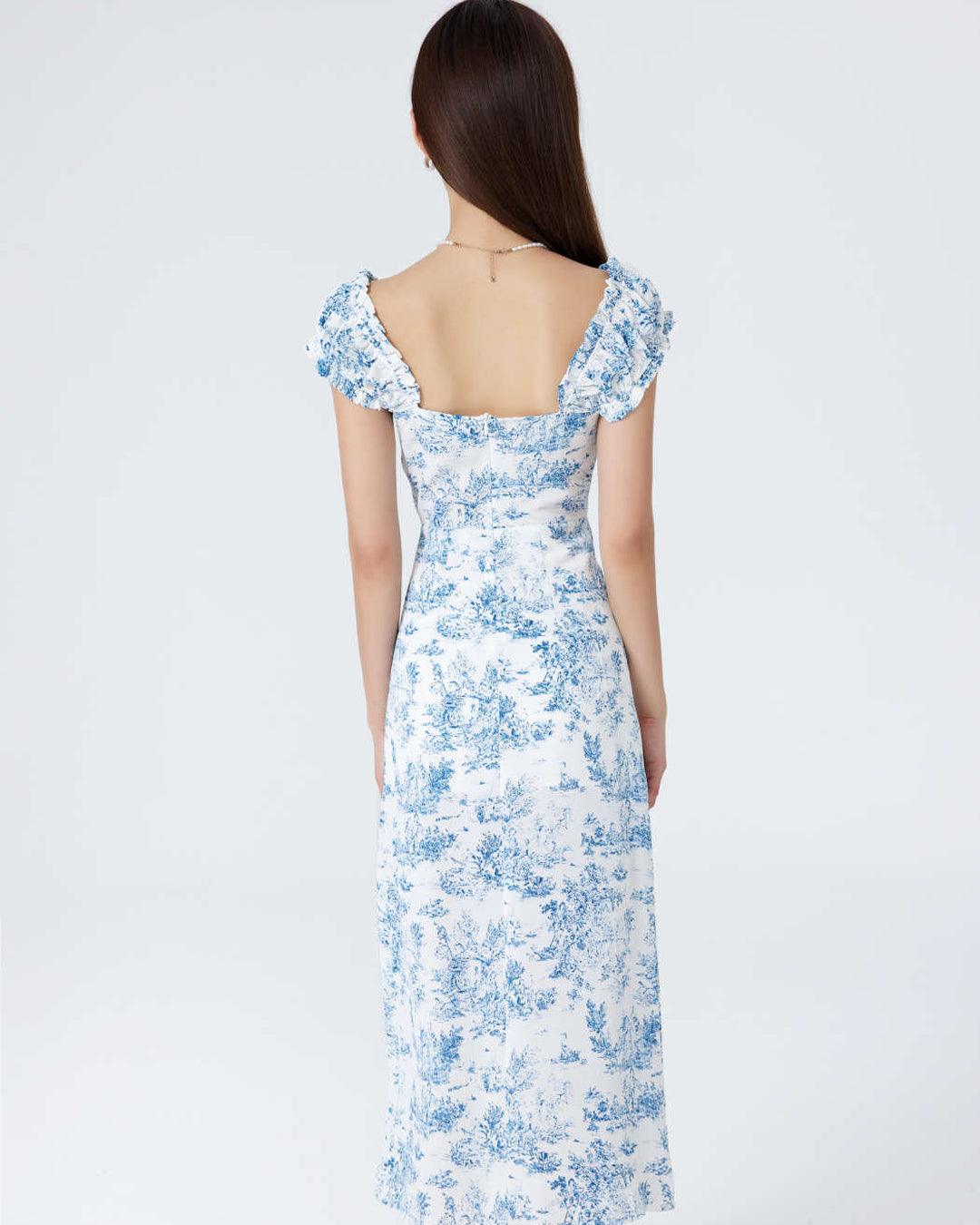 Sweetheart Neck Floral Slit Midi Dress
